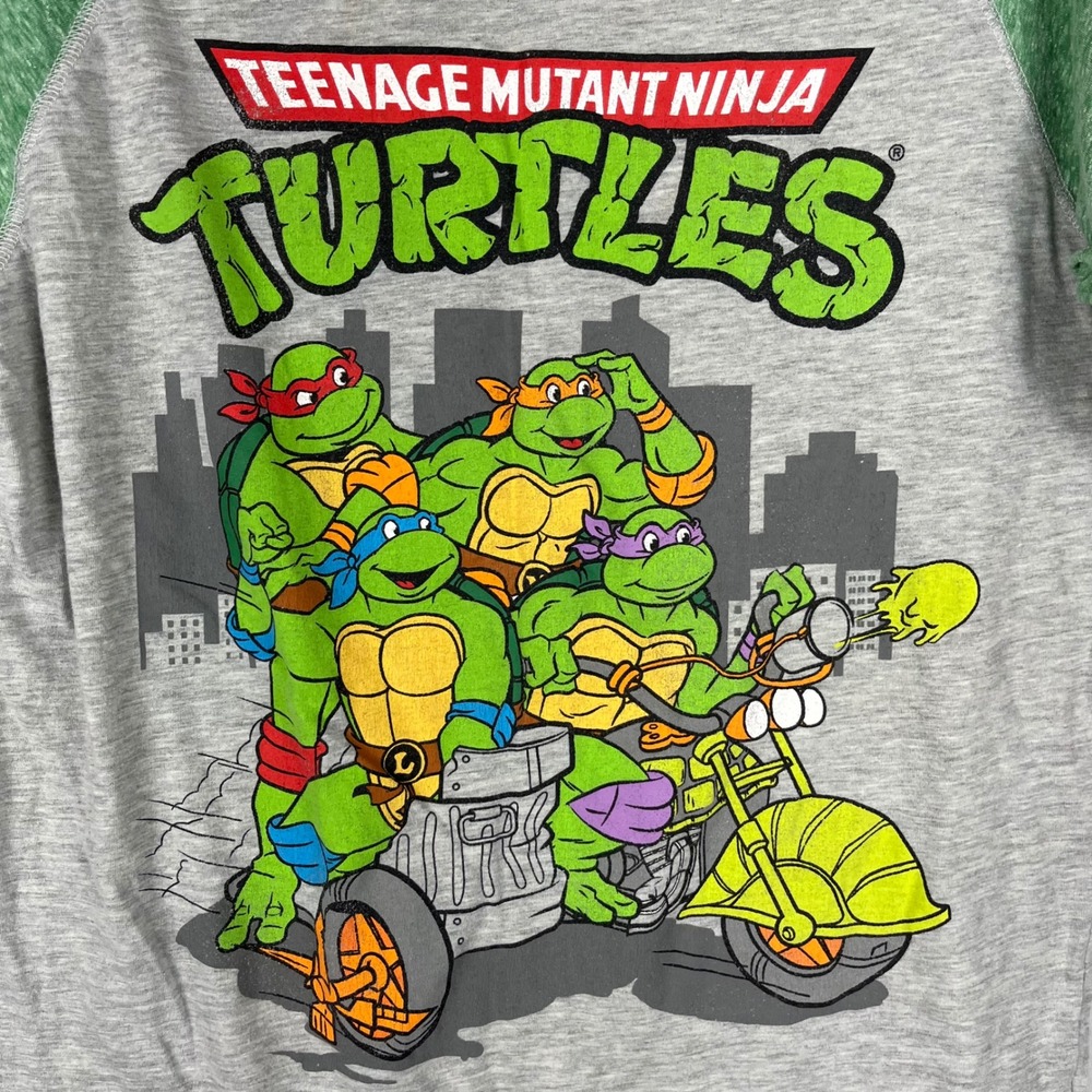 Vtg Y2K Teenage Mutant Ninja Turtles Graphic T-Shirt Kids XL Green Gray - Picture 2 of 4